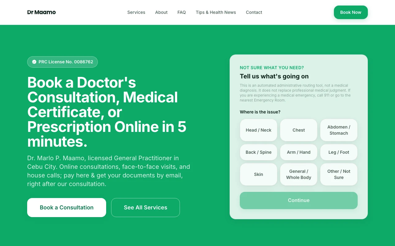 Dr Maamo — Health Doc Diagnostics website preview